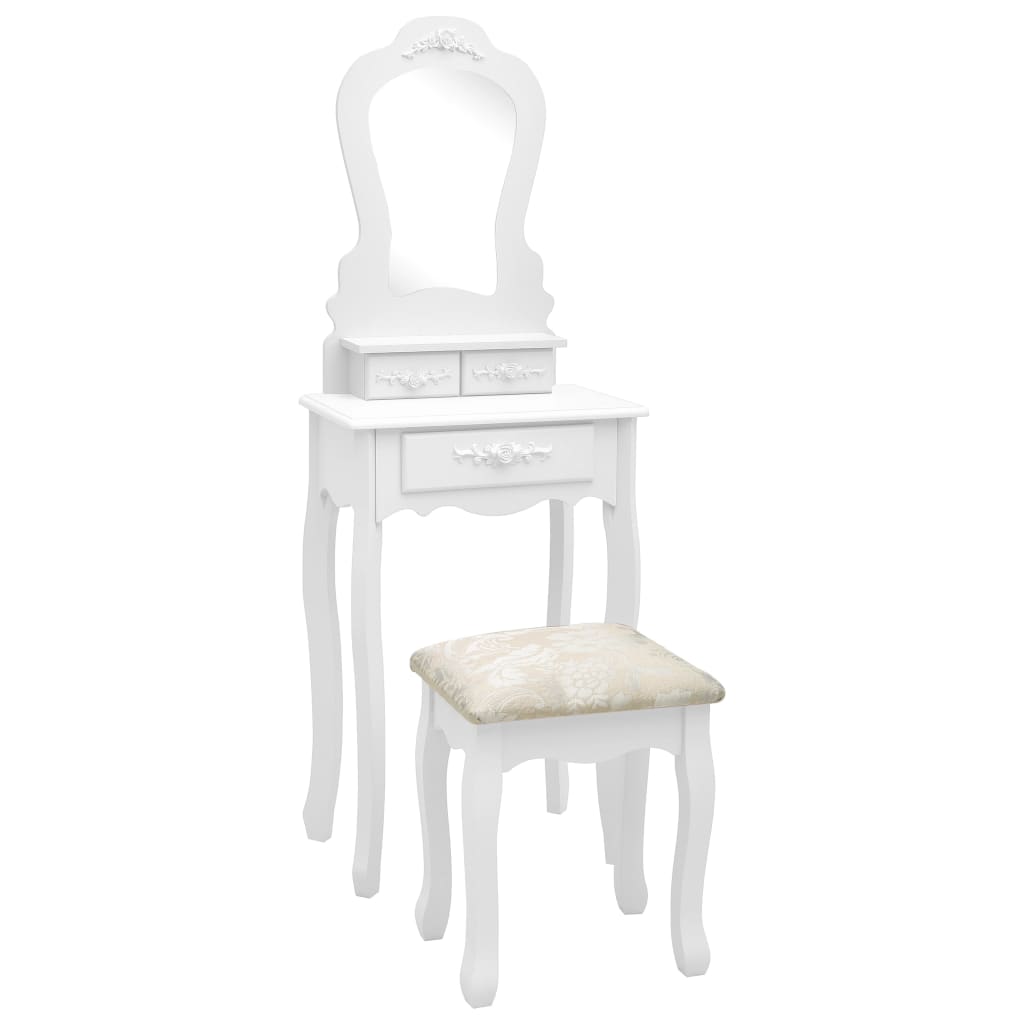Tavolo da Trucco e Sgabello Bianco 50x59x136 cm Legno Paulownia