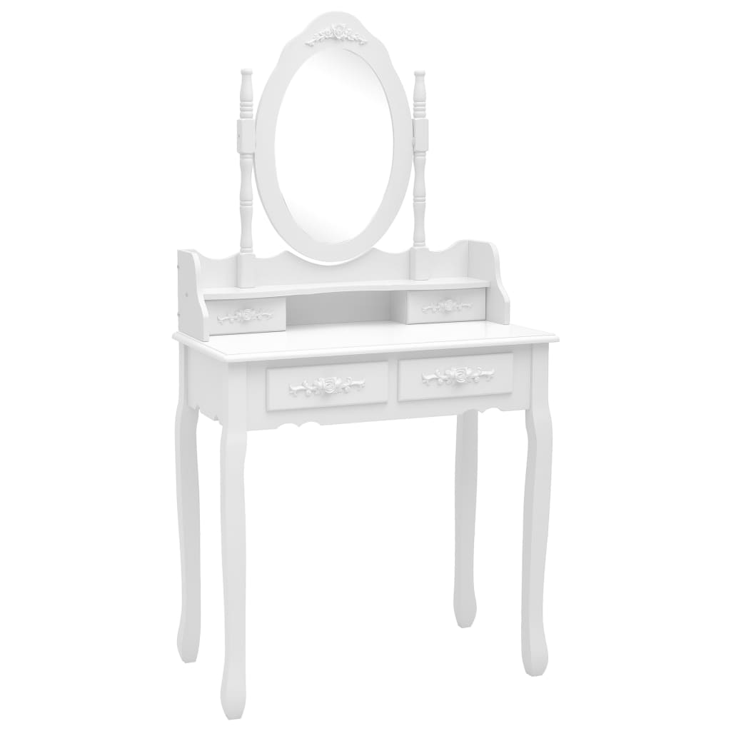 Tavolo da Trucco e Sgabello Bianco 75x69x140 cm Legno Paulownia