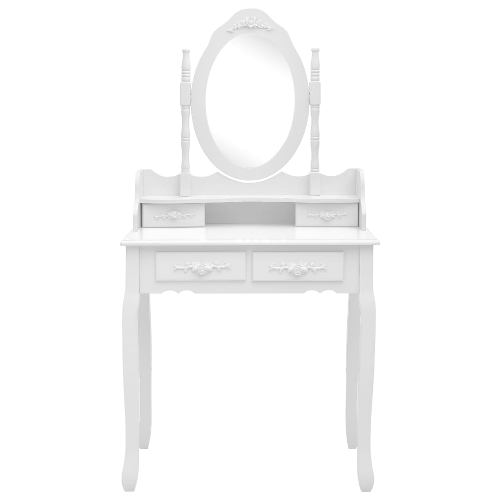 Tavolo da Trucco e Sgabello Bianco 75x69x140 cm Legno Paulownia