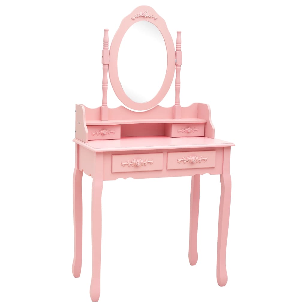Tavolo da Trucco con Sgabello Rosa 75x69x140 cm Legno Paulownia