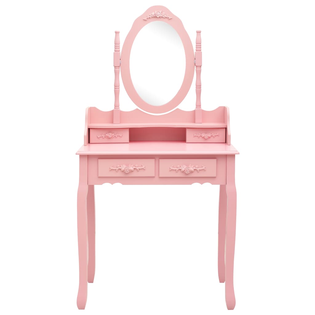 Tavolo da Trucco con Sgabello Rosa 75x69x140 cm Legno Paulownia