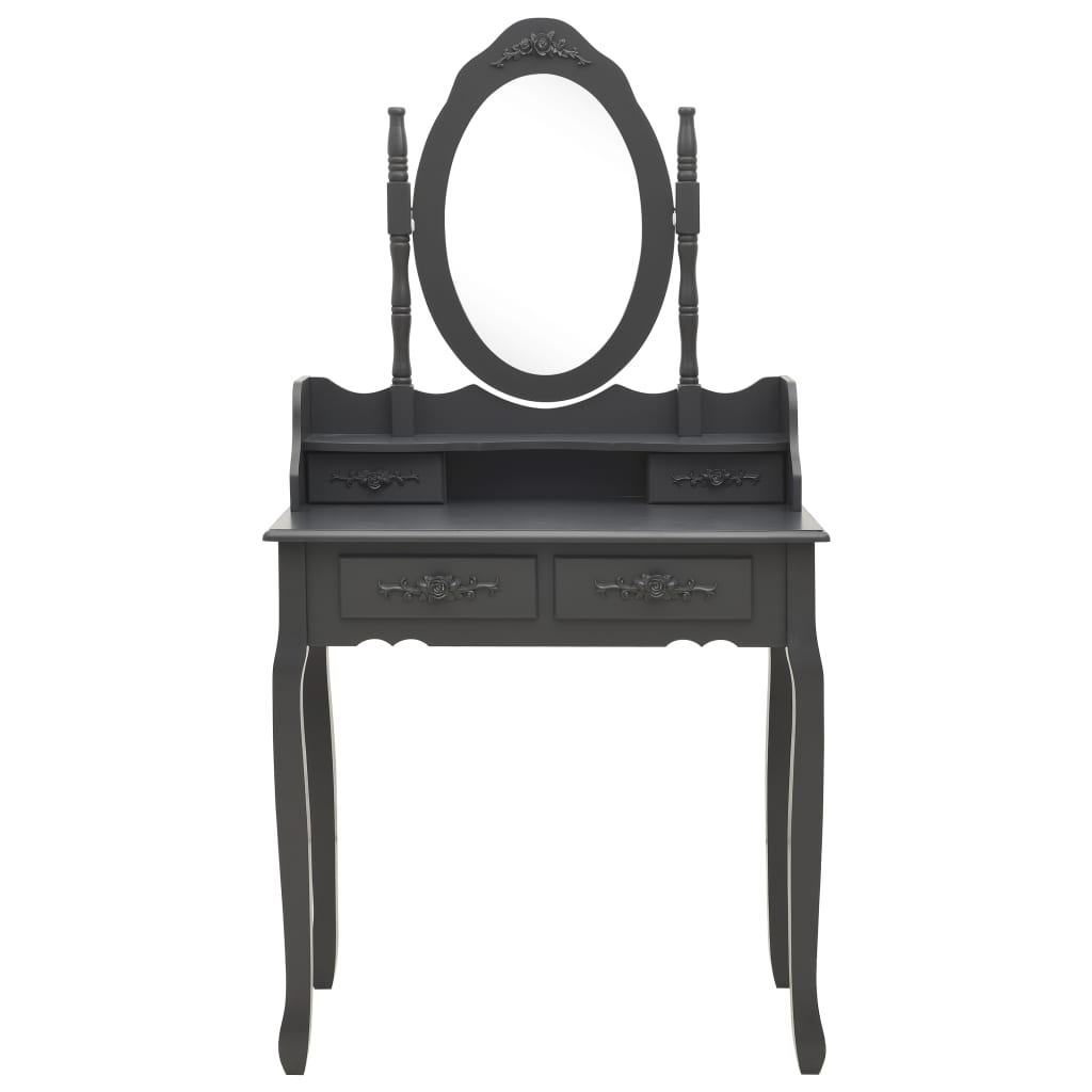 Tavolo da Trucco e Sgabello Grigio 75x69x140 cm Legno Paulownia