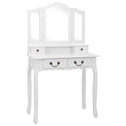 Tavolo da Trucco e Sgabello Bianco 80x69x141 cm Legno Paulownia