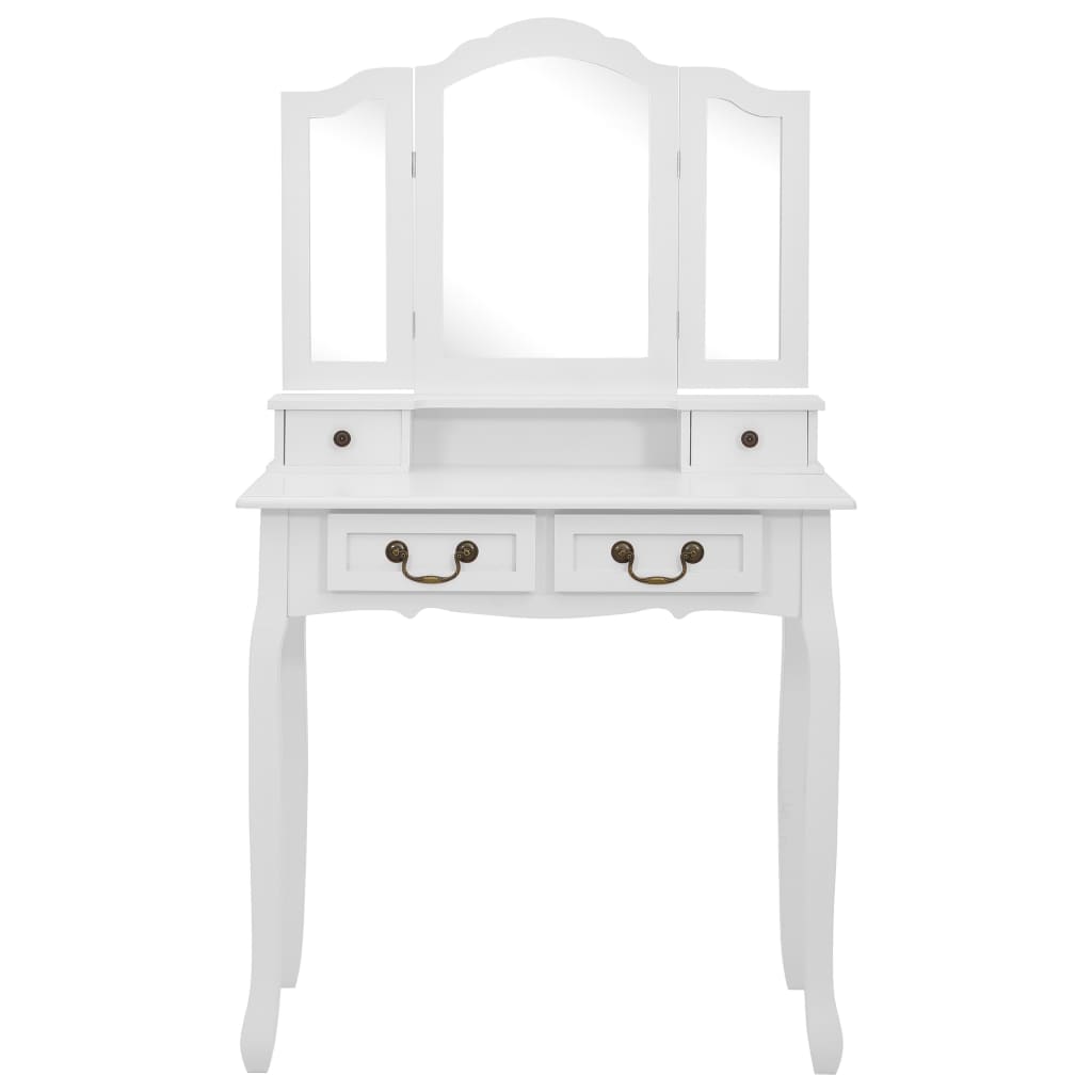 Tavolo da Trucco e Sgabello Bianco 80x69x141 cm Legno Paulownia