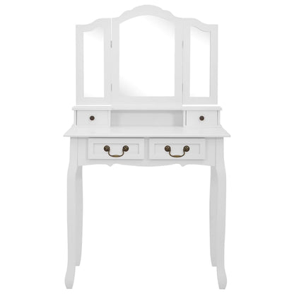 Tavolo da Trucco e Sgabello Bianco 80x69x141 cm Legno Paulownia