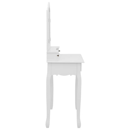 Tavolo da Trucco e Sgabello Bianco 80x69x141 cm Legno Paulownia