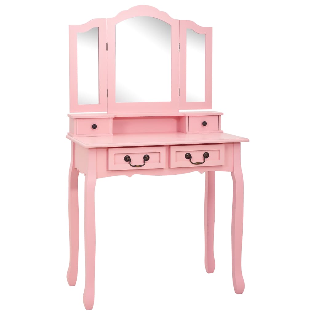Tavolo da Trucco con Sgabello Rosa 80x69x141 cm Legno Paulownia
