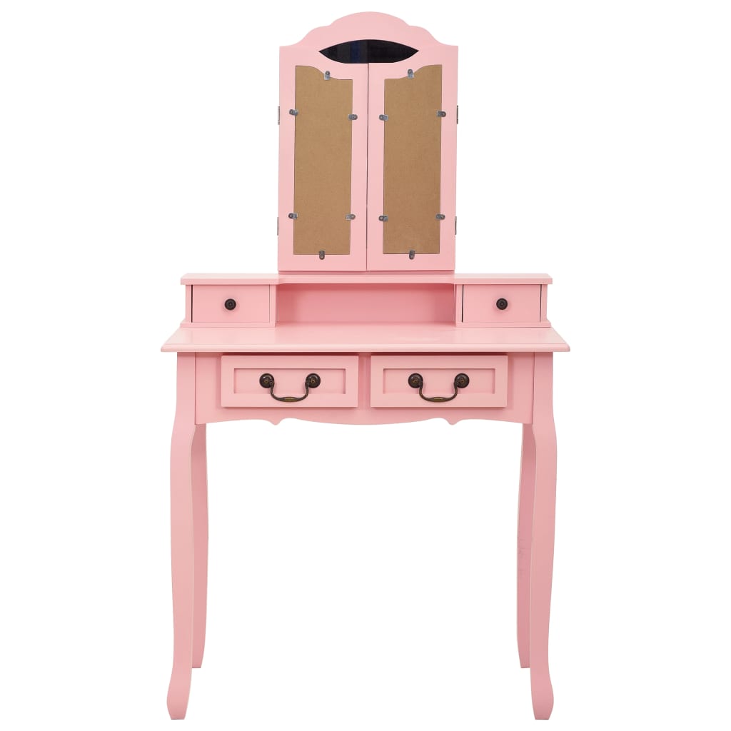 Tavolo da Trucco con Sgabello Rosa 80x69x141 cm Legno Paulownia
