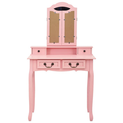 Tavolo da Trucco con Sgabello Rosa 80x69x141 cm Legno Paulownia