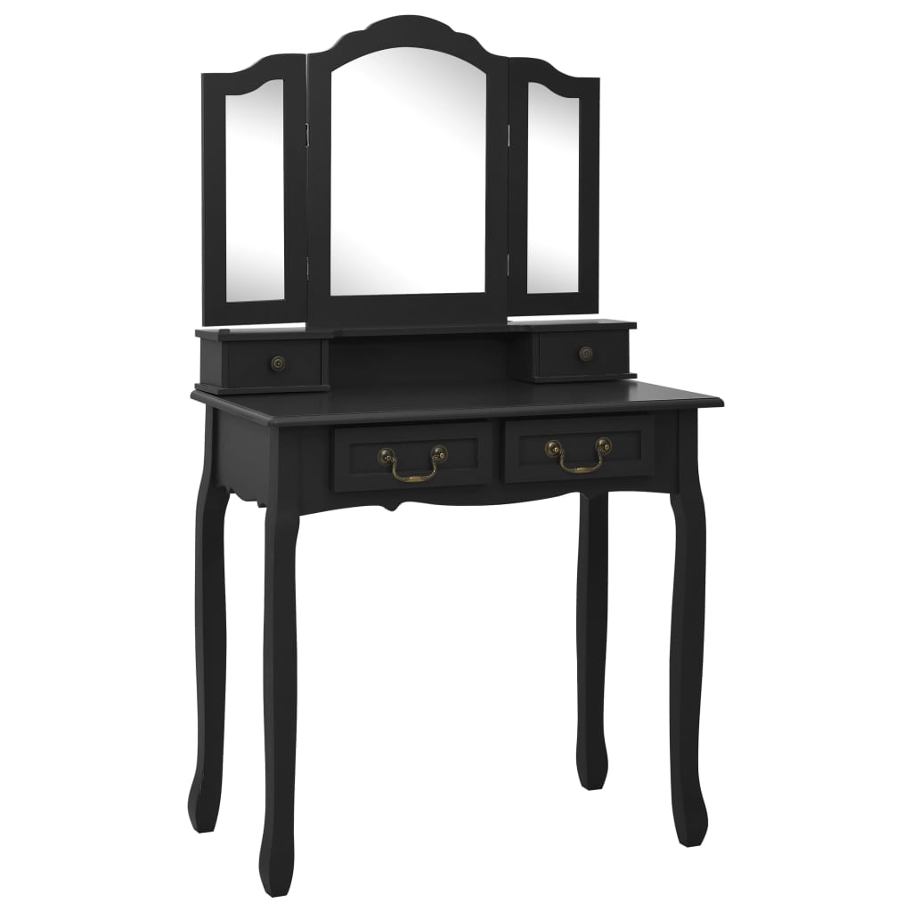 Tavolo da Trucco con Sgabello Nero 80x69x141 cm Legno Paulownia