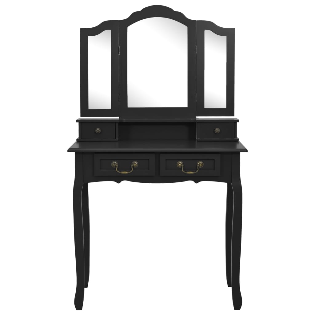 Tavolo da Trucco con Sgabello Nero 80x69x141 cm Legno Paulownia