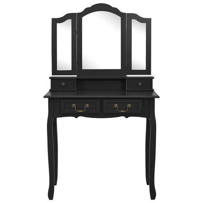 Tavolo da Trucco con Sgabello Nero 80x69x141 cm Legno Paulownia