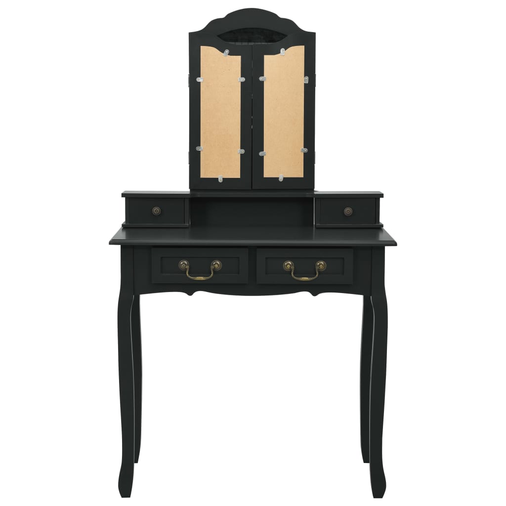 Tavolo da Trucco con Sgabello Nero 80x69x141 cm Legno Paulownia