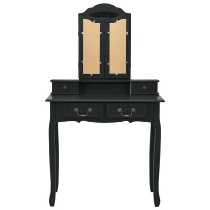 Tavolo da Trucco con Sgabello Nero 80x69x141 cm Legno Paulownia