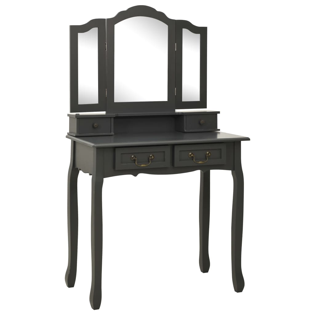 Tavolo da Trucco con Sgabello Grigio 80x69x141 cm Legno Paulownia