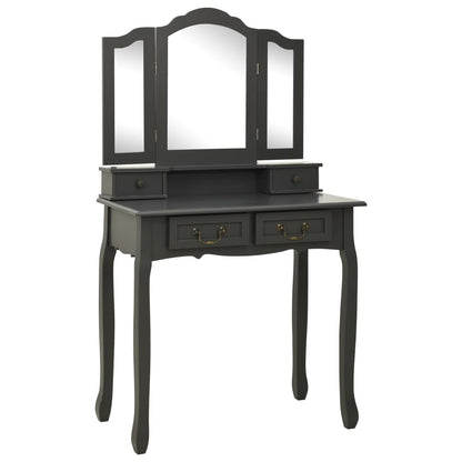 Tavolo da Trucco con Sgabello Grigio 80x69x141 cm Legno Paulownia