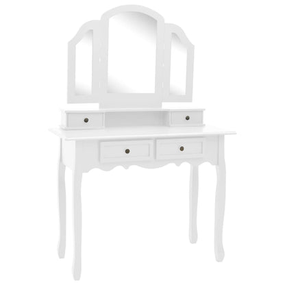 Tavolo da Trucco e Sgabello Bianco 100x40x146cm Legno Paulownia
