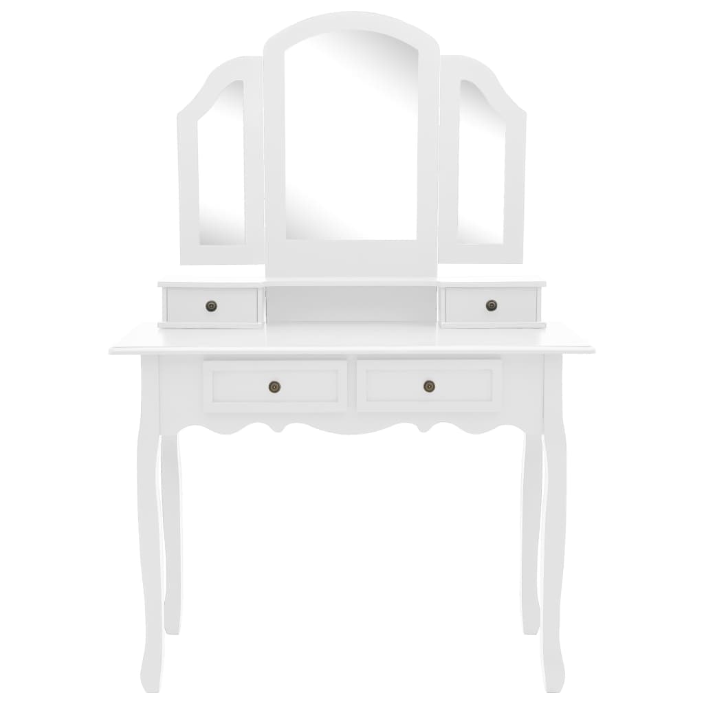 Tavolo da Trucco e Sgabello Bianco 100x40x146cm Legno Paulownia