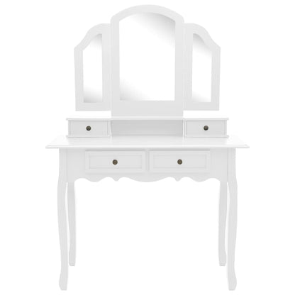 Tavolo da Trucco e Sgabello Bianco 100x40x146cm Legno Paulownia