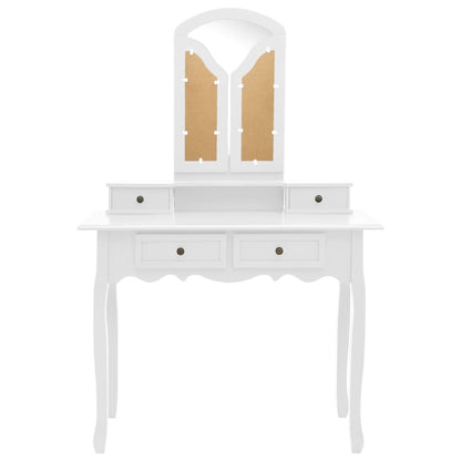 Tavolo da Trucco e Sgabello Bianco 100x40x146cm Legno Paulownia
