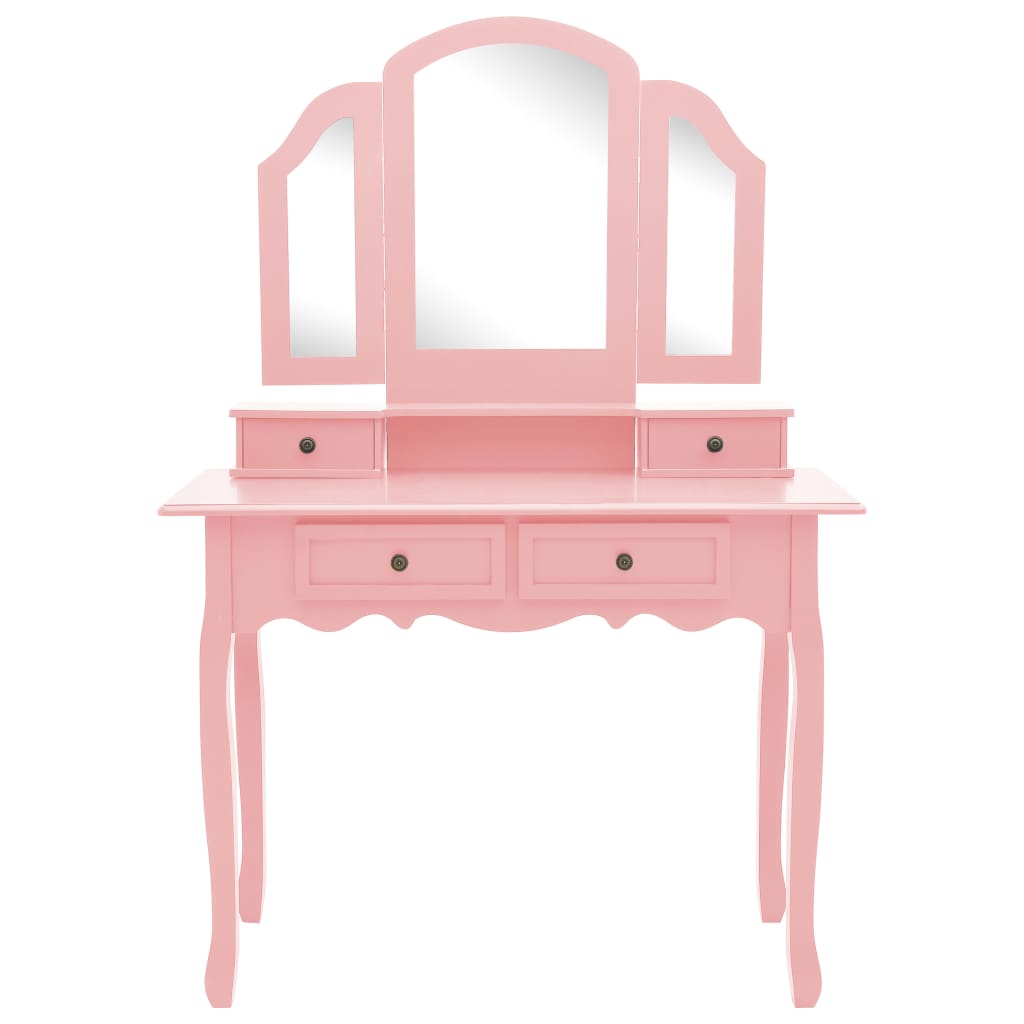 Tavolo da Trucco e Sgabello Rosa 100x40x146cm Legno Paulownia