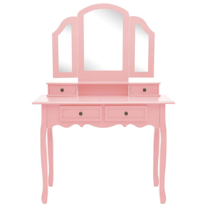 Tavolo da Trucco e Sgabello Rosa 100x40x146cm Legno Paulownia