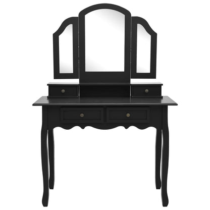 Tavolo da Trucco e Sgabello Nero 100x40x146cm Legno Paulownia