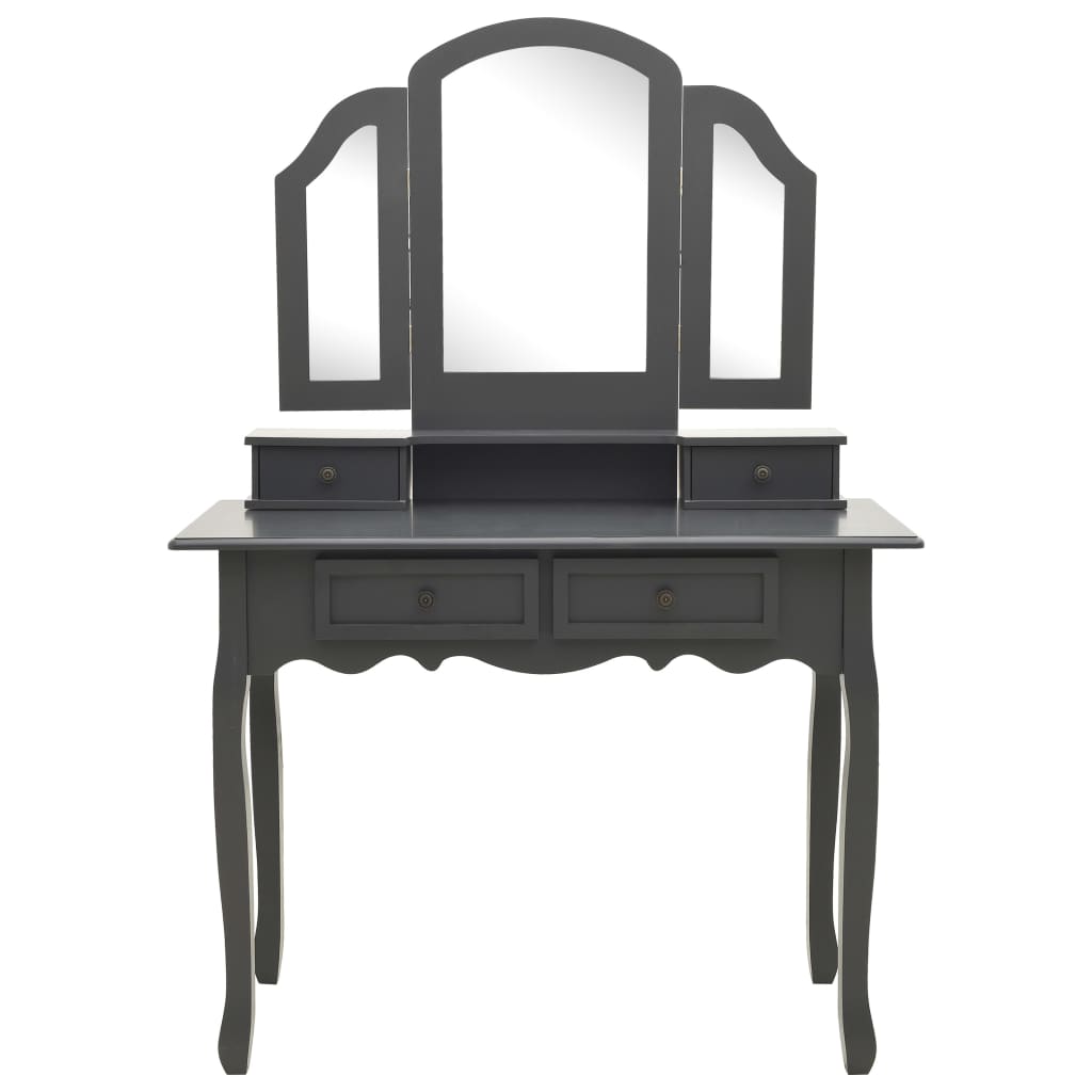 Tavolo da Trucco e Sgabello Grigio 100x40x146cm Legno Paulownia