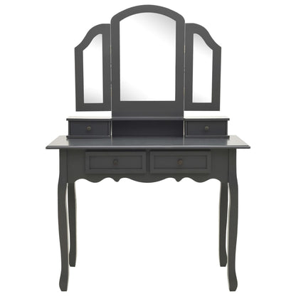 Tavolo da Trucco e Sgabello Grigio 100x40x146cm Legno Paulownia