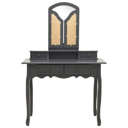 Tavolo da Trucco e Sgabello Grigio 100x40x146cm Legno Paulownia