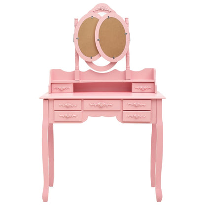 Tavolo da Trucco con Sgabello e Specchio Pieghevole in 3 Rosa