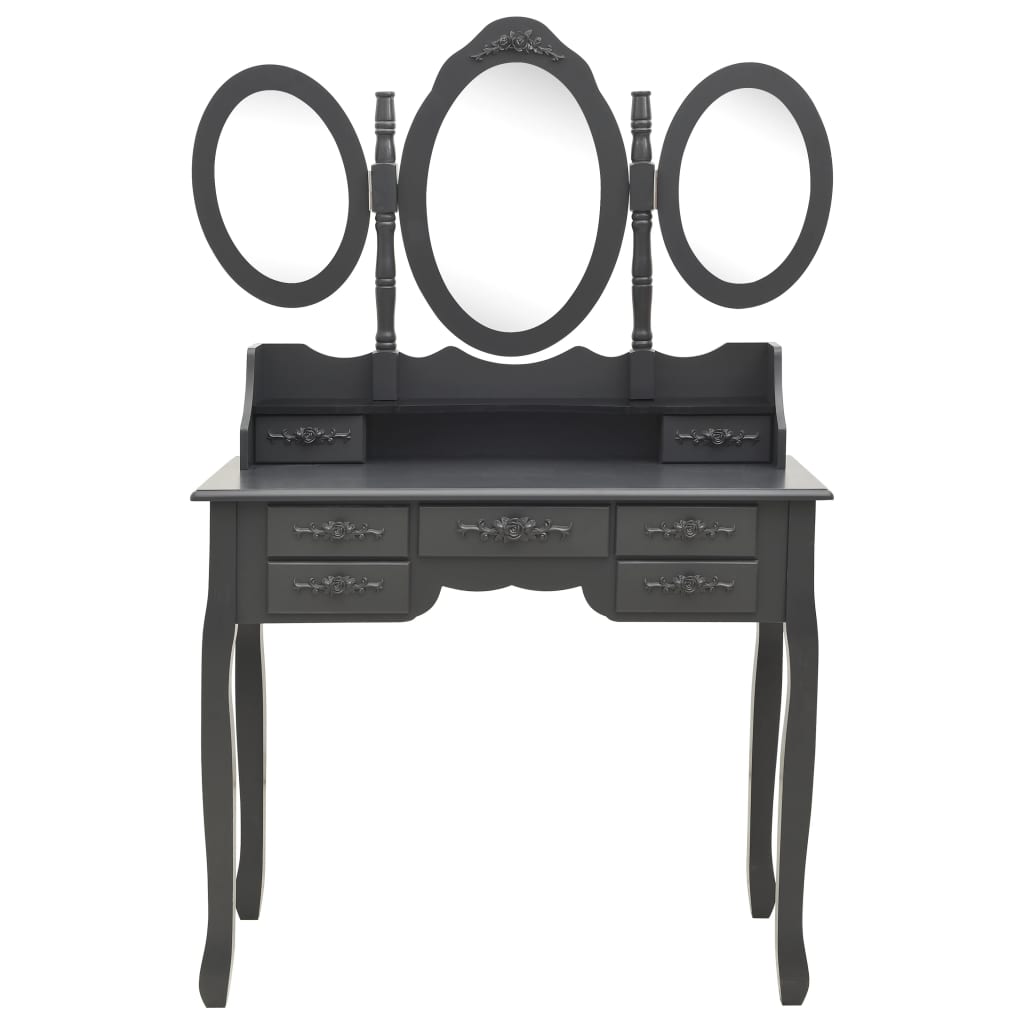 Tavolo da Trucco con Sgabello e Specchio Pieghevole in 3 Grigio