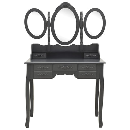 Tavolo da Trucco con Sgabello e Specchio Pieghevole in 3 Grigio