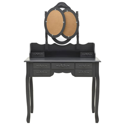 Tavolo da Trucco con Sgabello e Specchio Pieghevole in 3 Grigio