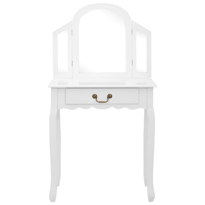 Tavolo da Trucco e Sgabello Bianco 65x36x128 cm Paulownia e MDF