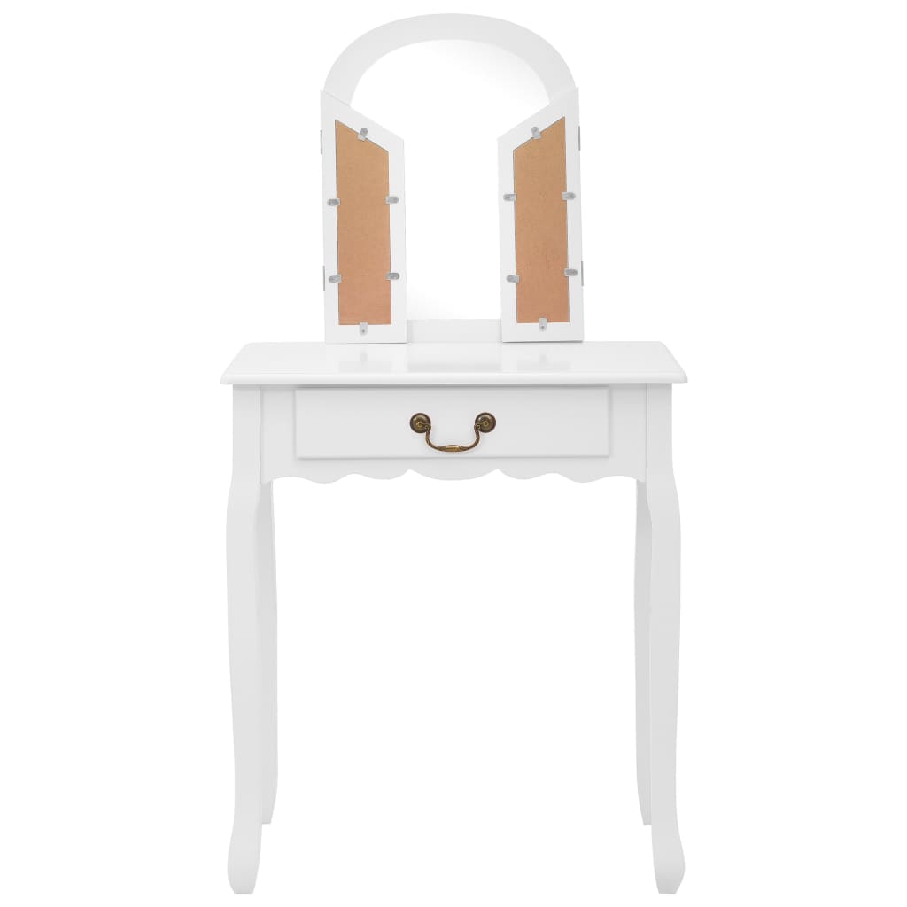 Tavolo da Trucco e Sgabello Bianco 65x36x128 cm Paulownia e MDF