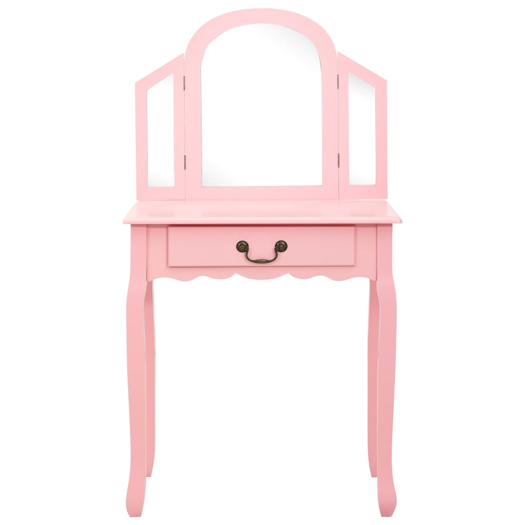 Tavolo da Trucco con Sgabello Rosa 65x36x128 cm Paulownia e MDF