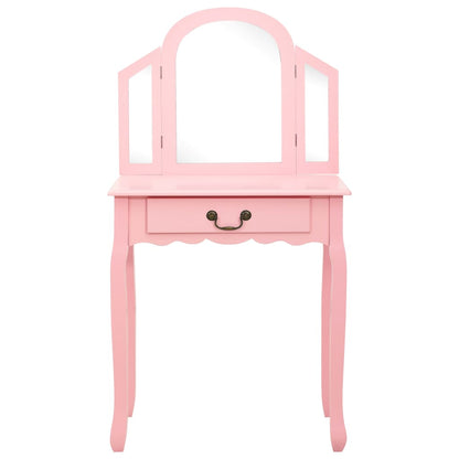 Tavolo da Trucco con Sgabello Rosa 65x36x128 cm Paulownia e MDF