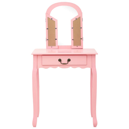 Tavolo da Trucco con Sgabello Rosa 65x36x128 cm Paulownia e MDF