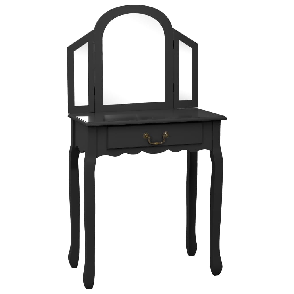 Tavolo da Trucco con Sgabello Nero 65x36x128 cm Paulownia e MDF