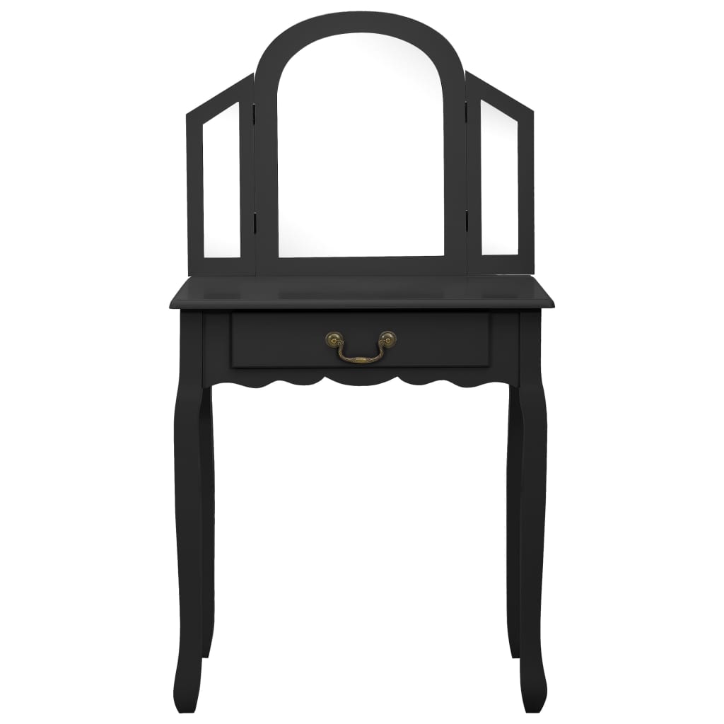Tavolo da Trucco con Sgabello Nero 65x36x128 cm Paulownia e MDF
