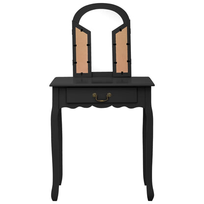 Tavolo da Trucco con Sgabello Nero 65x36x128 cm Paulownia e MDF