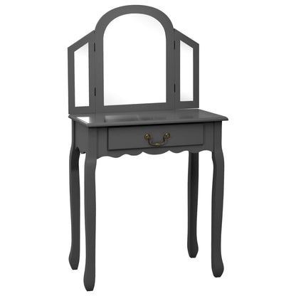 Tavolo da Trucco e Sgabello Grigio 65x36x128 cm Paulownia e MDF
