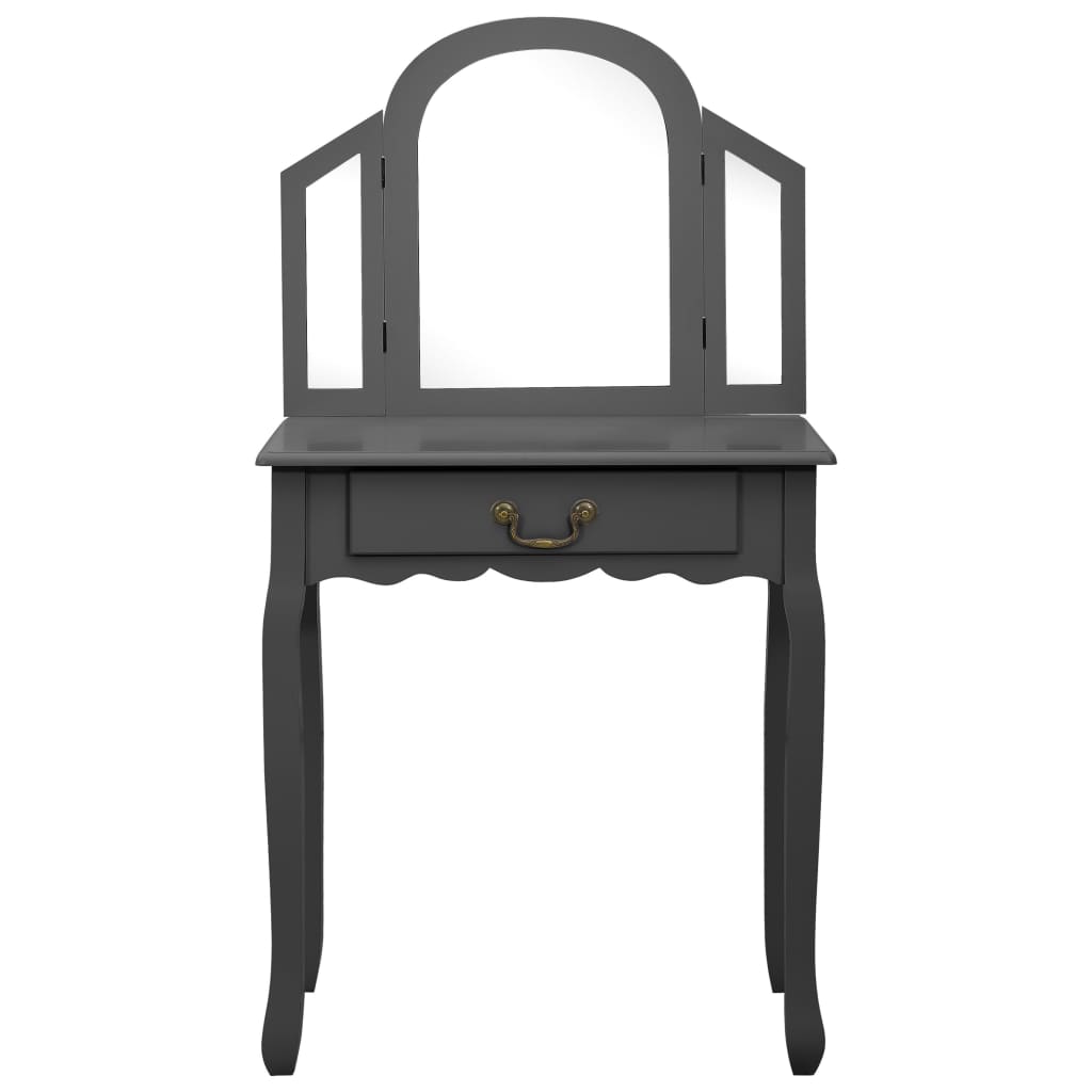 Tavolo da Trucco e Sgabello Grigio 65x36x128 cm Paulownia e MDF