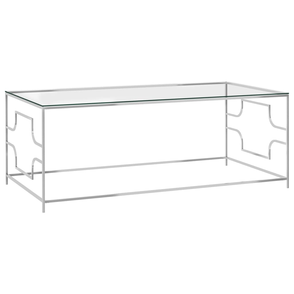 Tavolino da CaffÃ¨ Argento 120x60x45 cm in Acciaio Inox e Vetro