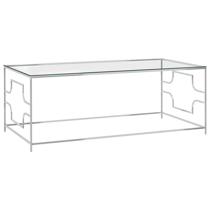 Tavolino da CaffÃ¨ Argento 120x60x45 cm in Acciaio Inox e Vetro