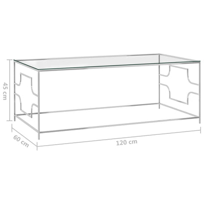 Tavolino da CaffÃ¨ Argento 120x60x45 cm in Acciaio Inox e Vetro