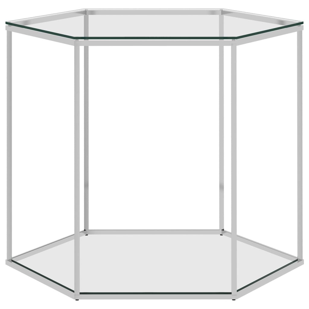 Tavolino da Salotto Argento 60x53x50 cm in Acciaio Inox e Vetro