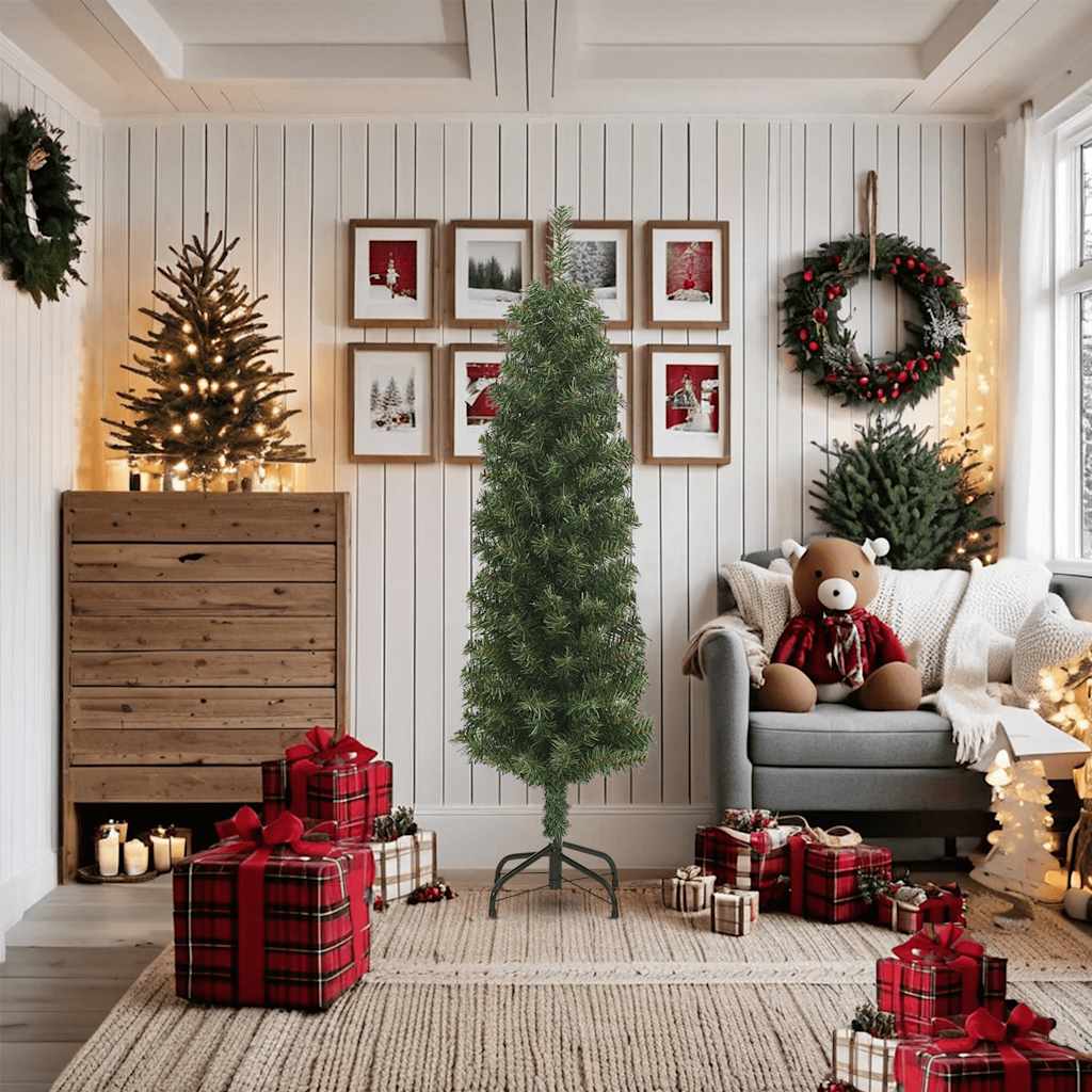 Albero di Natale Artificiale Sottile con Base Verde 180 cm PVC