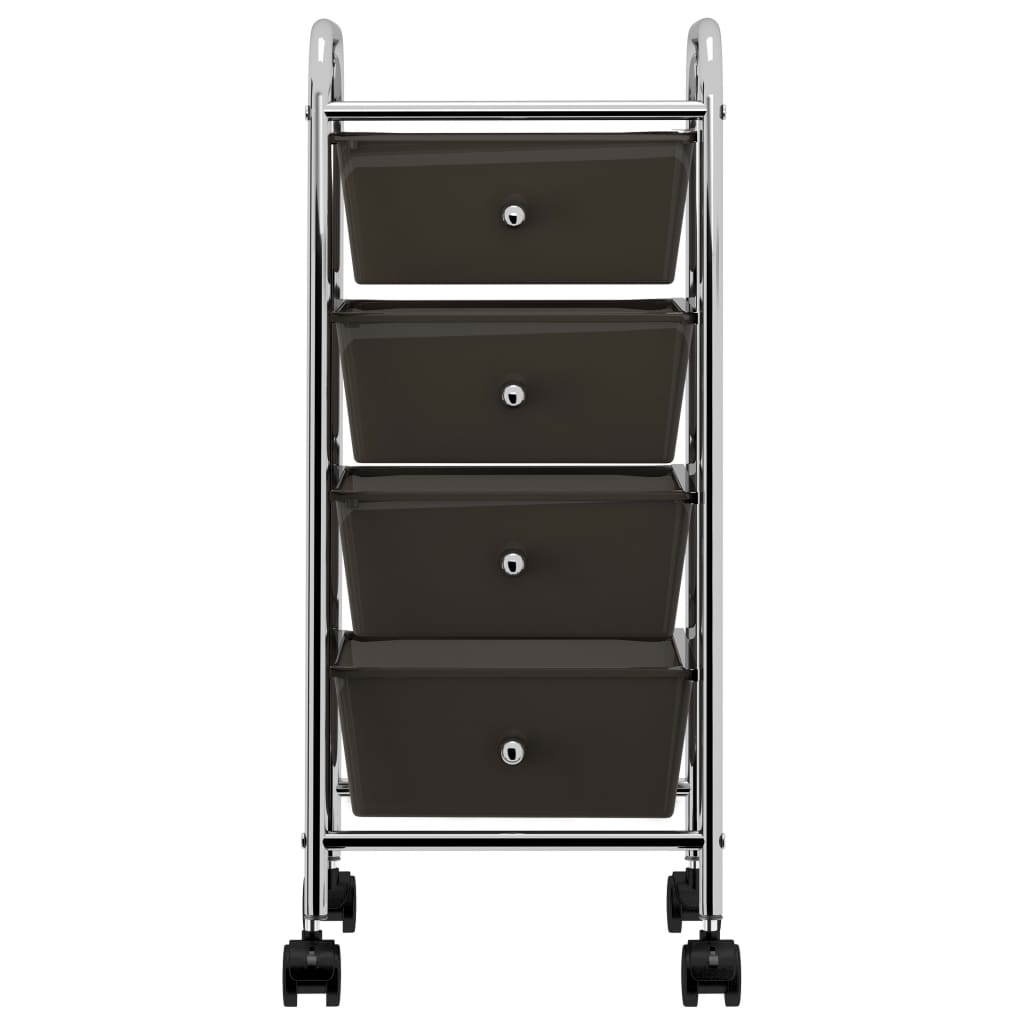Carrello Portaoggetti Mobile con 4 Cassetti Nero in Plastica